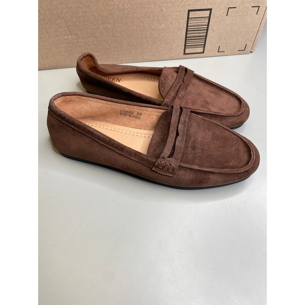 UBFEN Womens Brown Faux Suede Penny Loafers Size 38 Slip On Flats